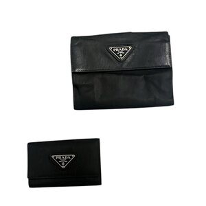 Prada Black Tessuto Nylon Saffiano Leather‎ 6 Key Holder Wallet Made in Italy